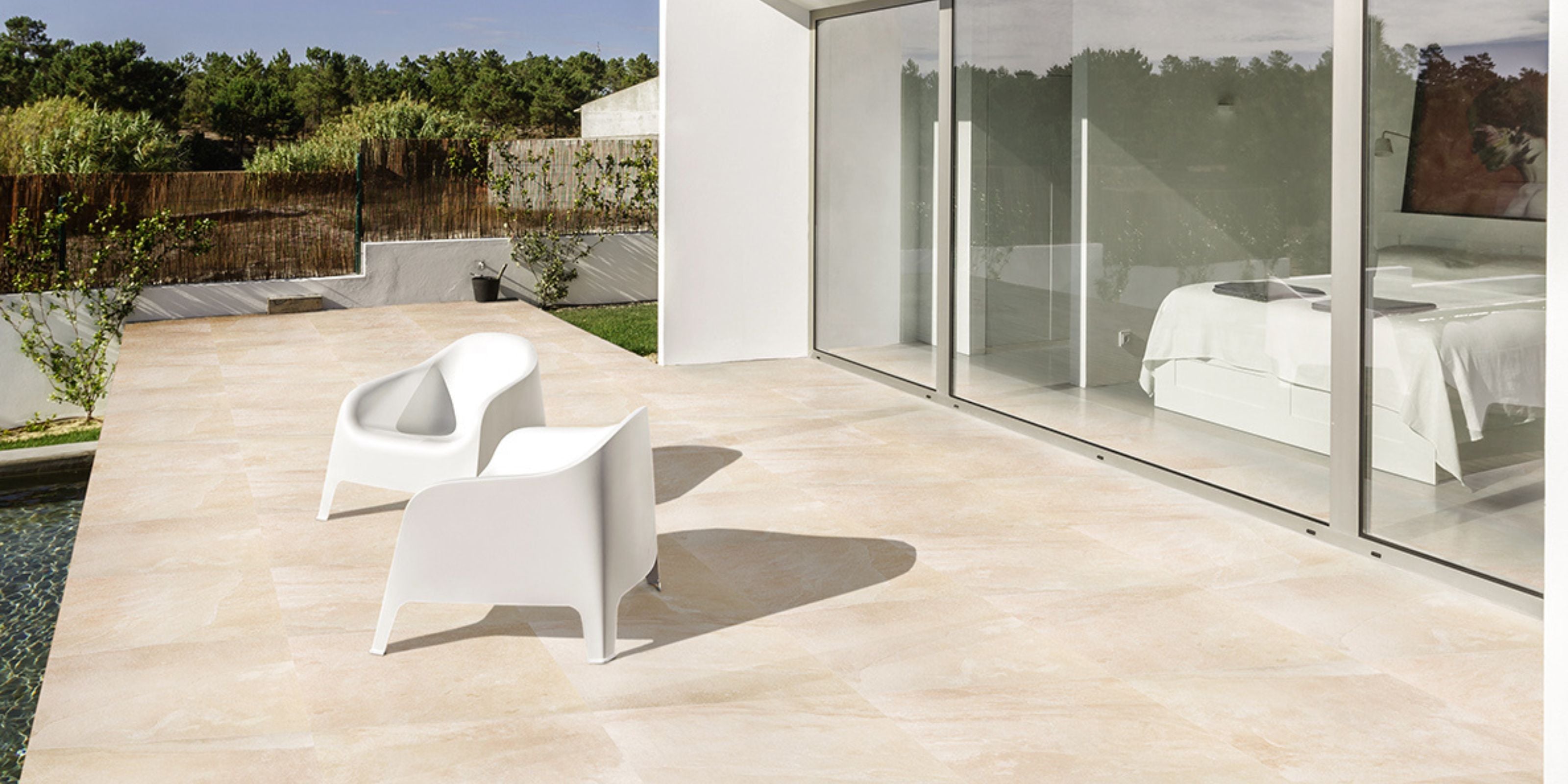 Outdoor Patio Area, Beige 20mm Outdoor Porcelain Stone Effect Patio Floor Tiles
