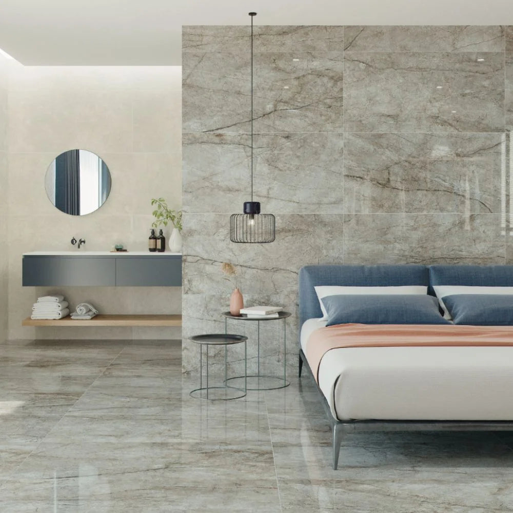 Tropical Natural Polished 60 x 120cm onyx marble Effect Porcelain tile bedroom floor and wall