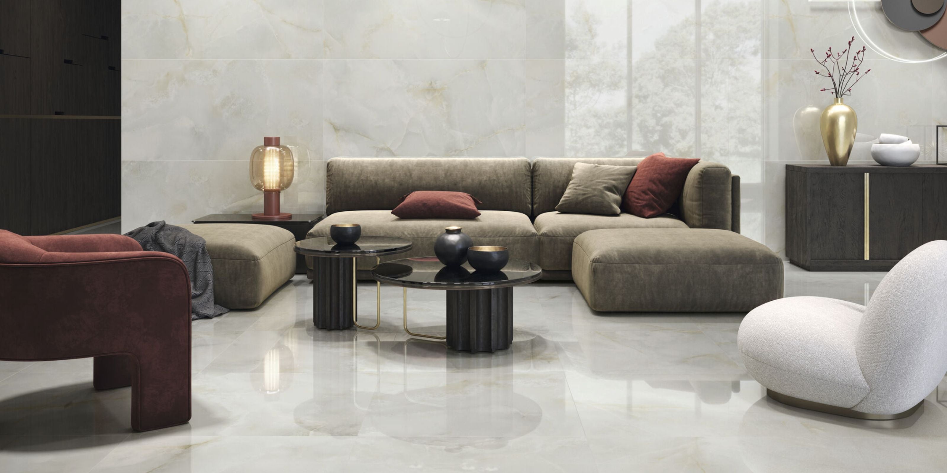 White Onyx Effect Porcelain Floor and Wall Tile Section