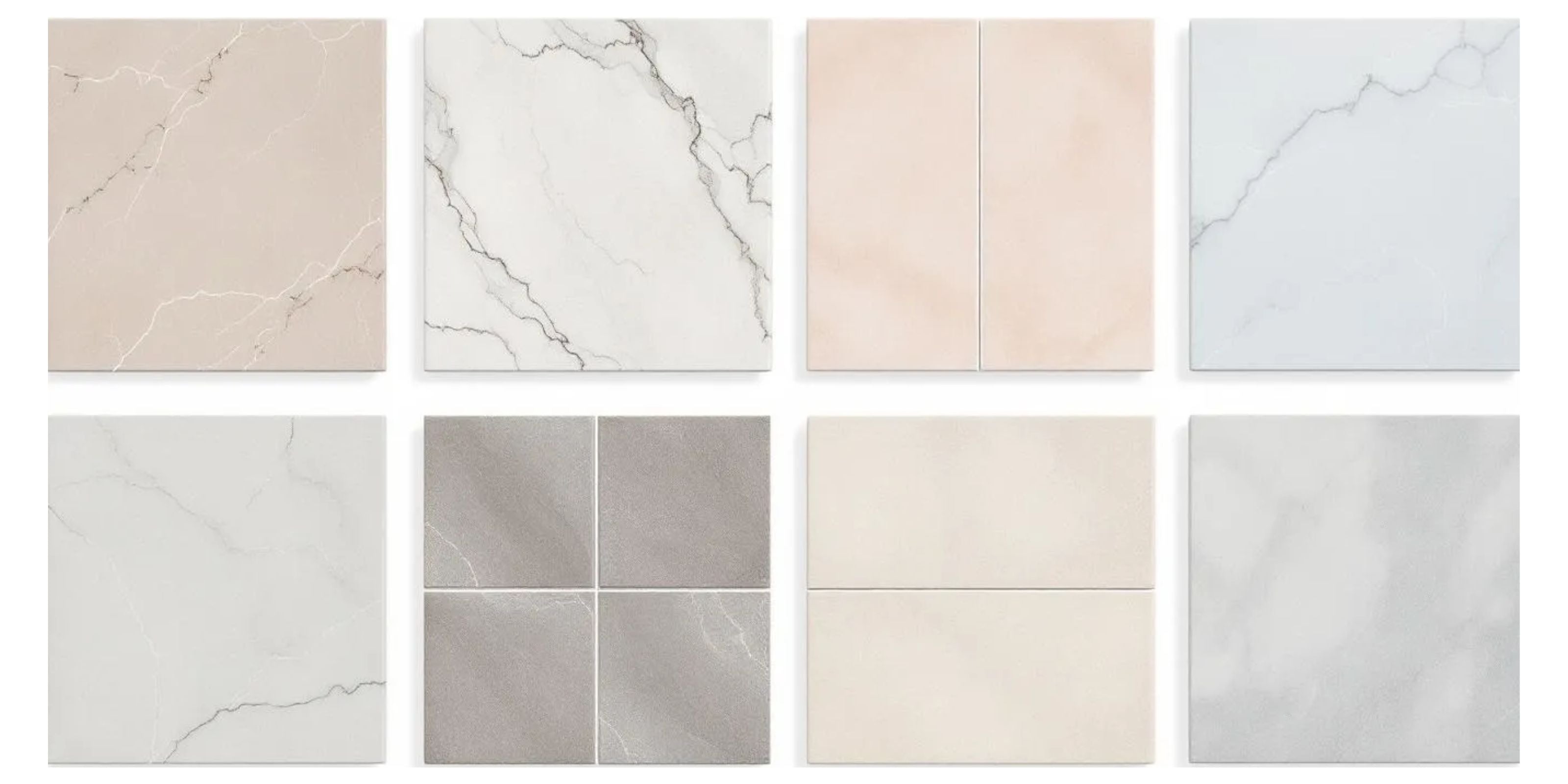A selection of different tile materials suitable for bedroom walls, including natural stone and ceramic options.