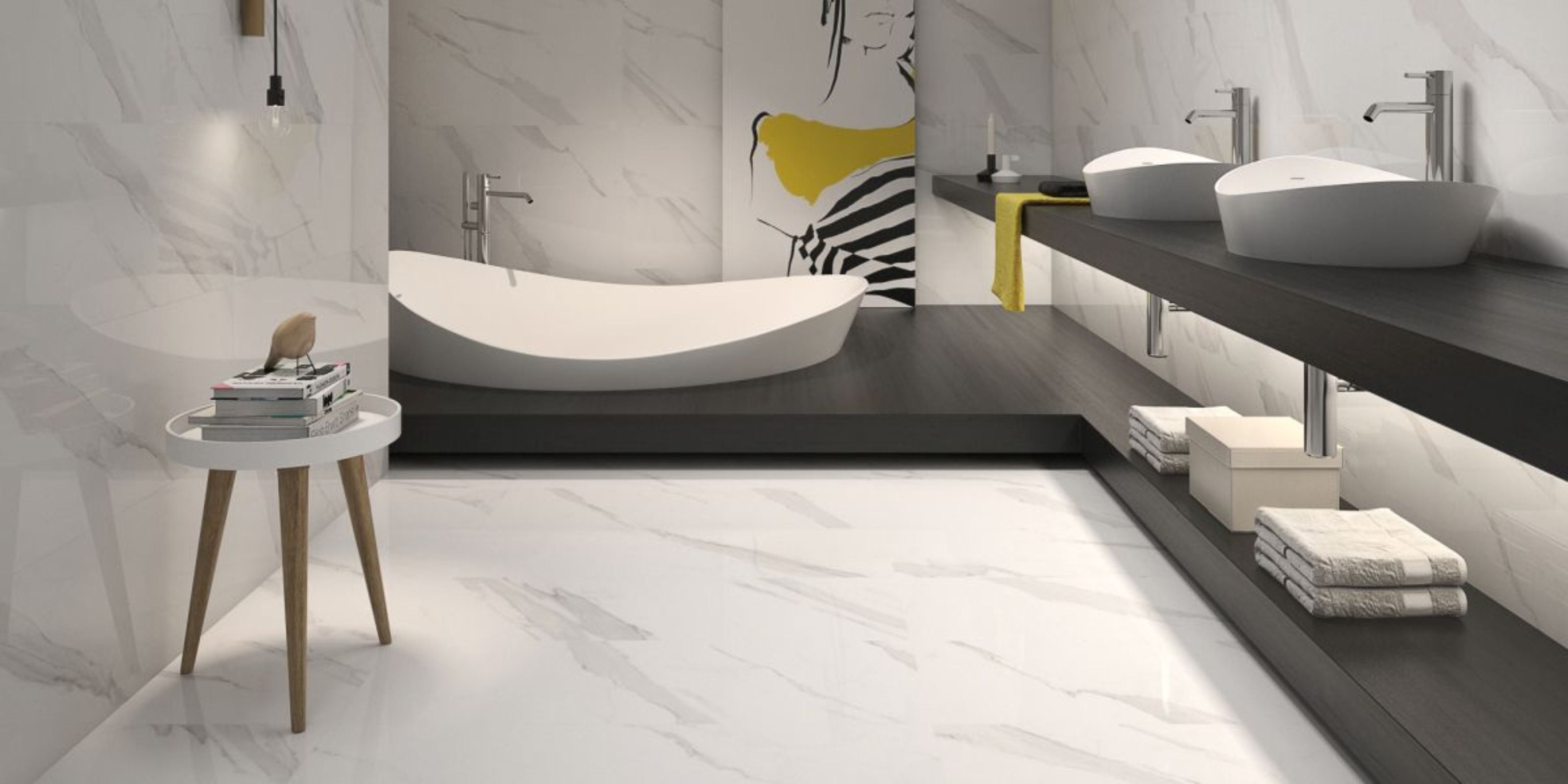 modern stylish bathroom, matt bathroom marble effect bathroom and wall tiles