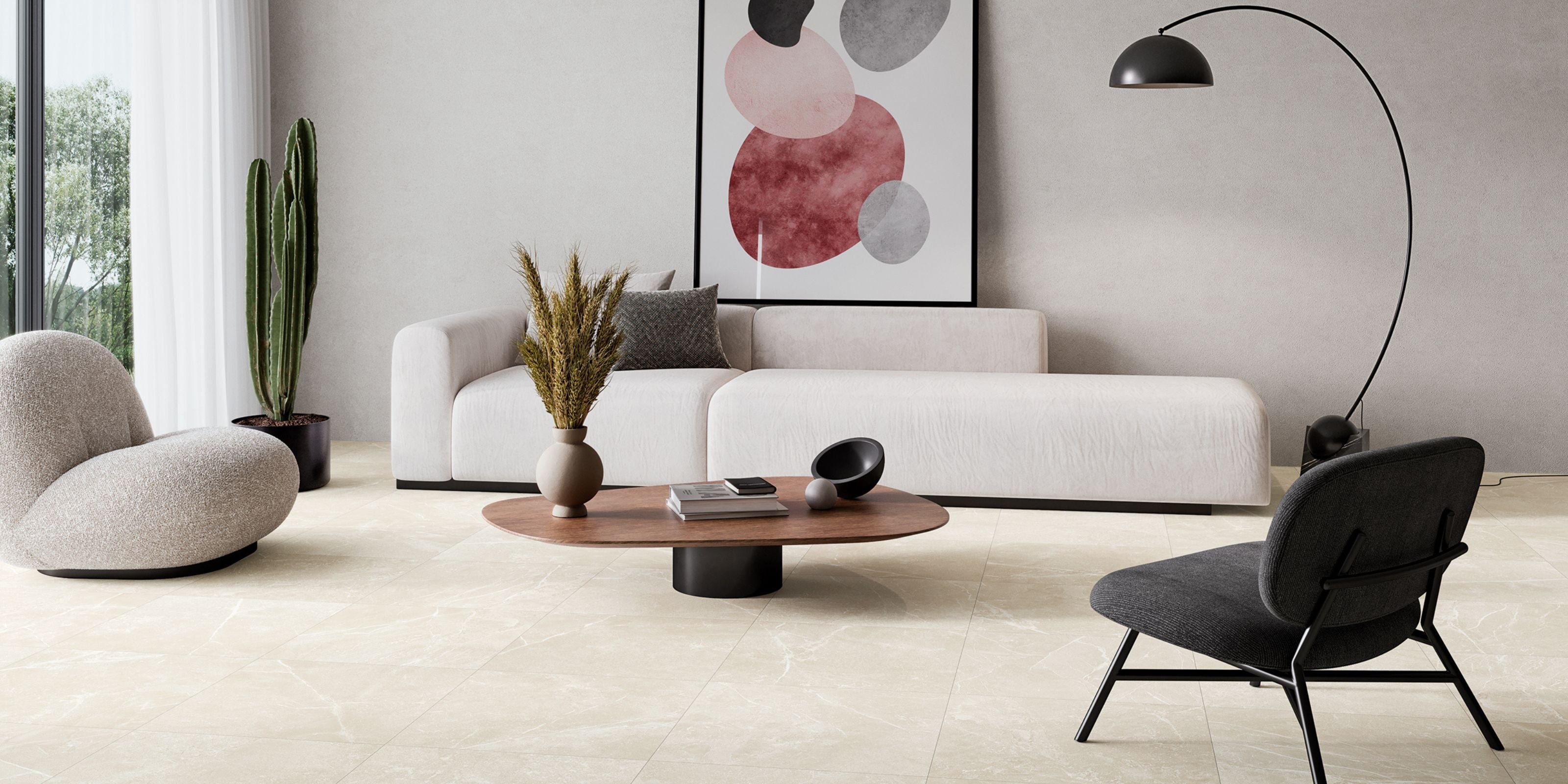 living room, matt beige stone effect stone effect porcelain floor tiles