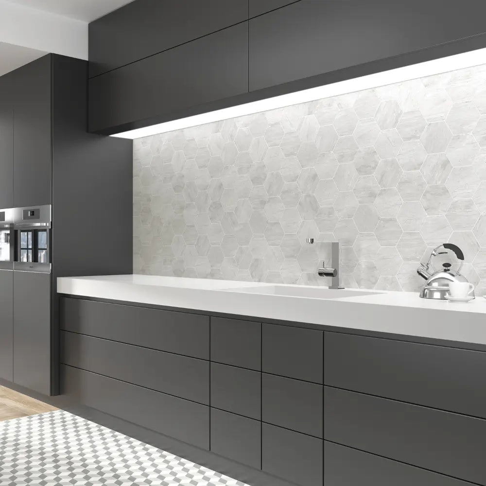 Bordaux Hexagon Grey 13.9x16cm Kitchen Wall