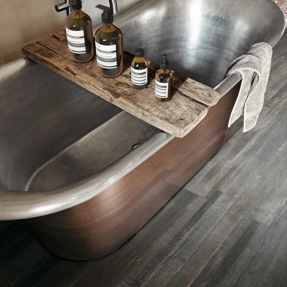 Classic Deco Wood Black Tile Bathroom