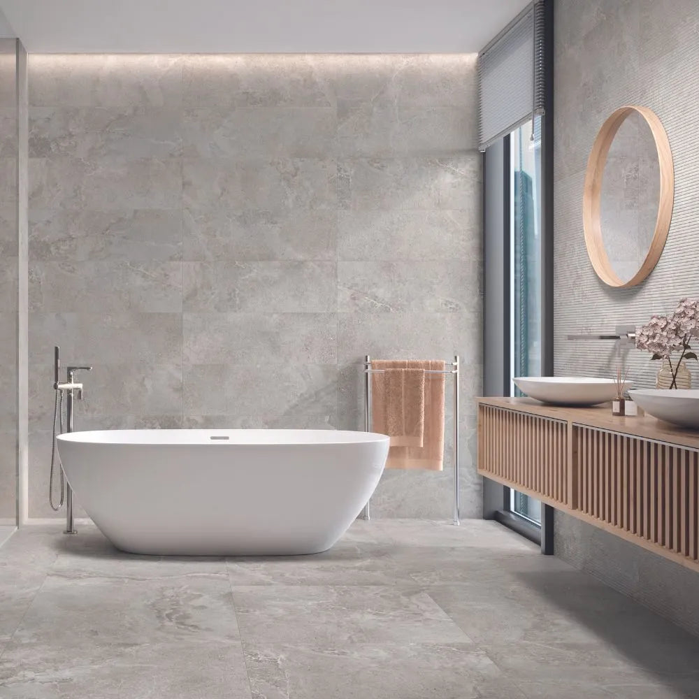 Dorset Ash Tile Matt tone Effect Tile Bathroom Floor and Walls