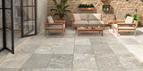 Grey natural stone effect porcelain tiles, patio tiles, non slip tiles for outdoors, exterior tiles, garden