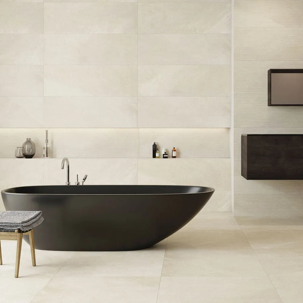 Konan Cream Stone Porcelain Tile 60 x 60cm Bathroom Floor and Walls