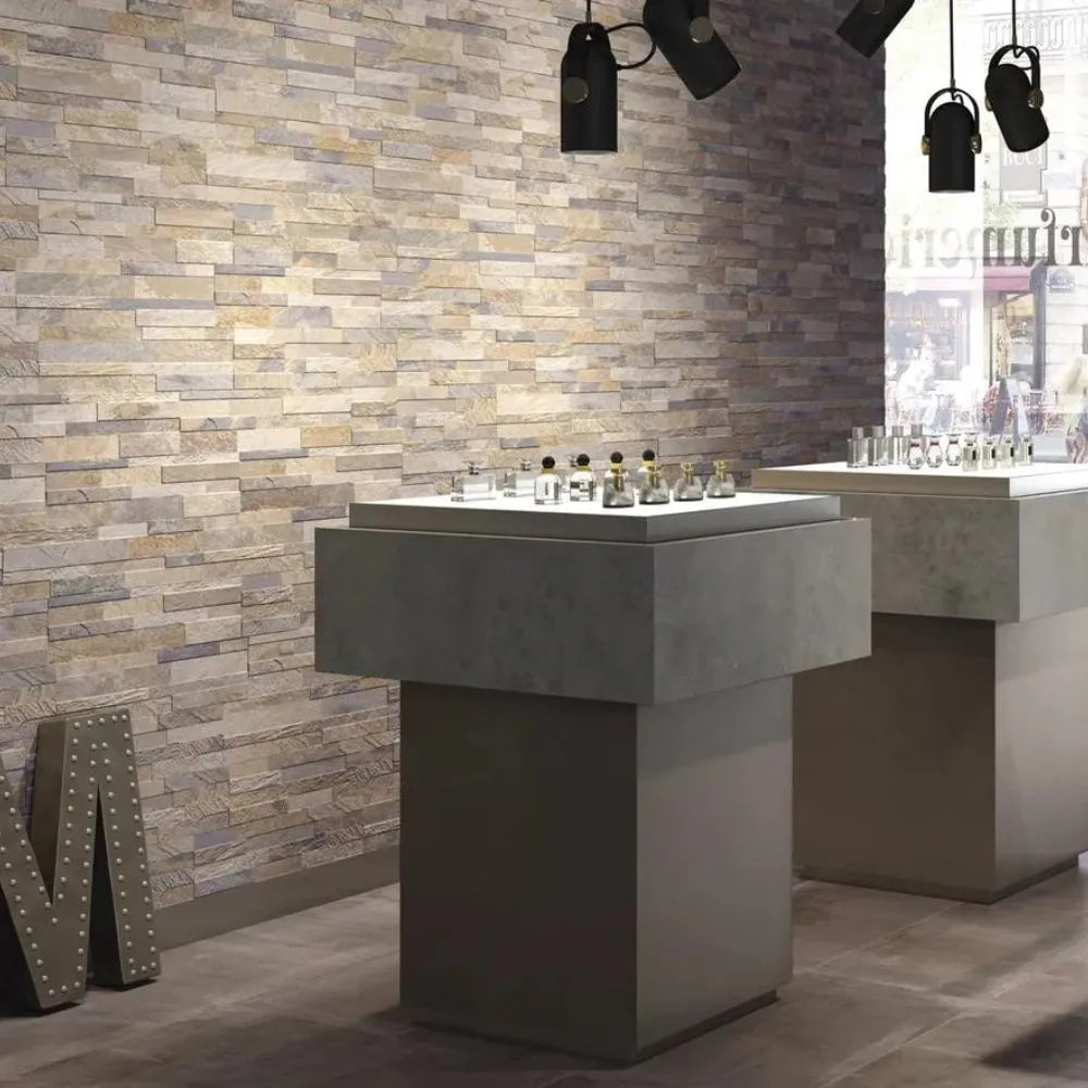 Kube Multicolor Stone Effect Mosaic Tile 15 x 61cm Wall Indoors