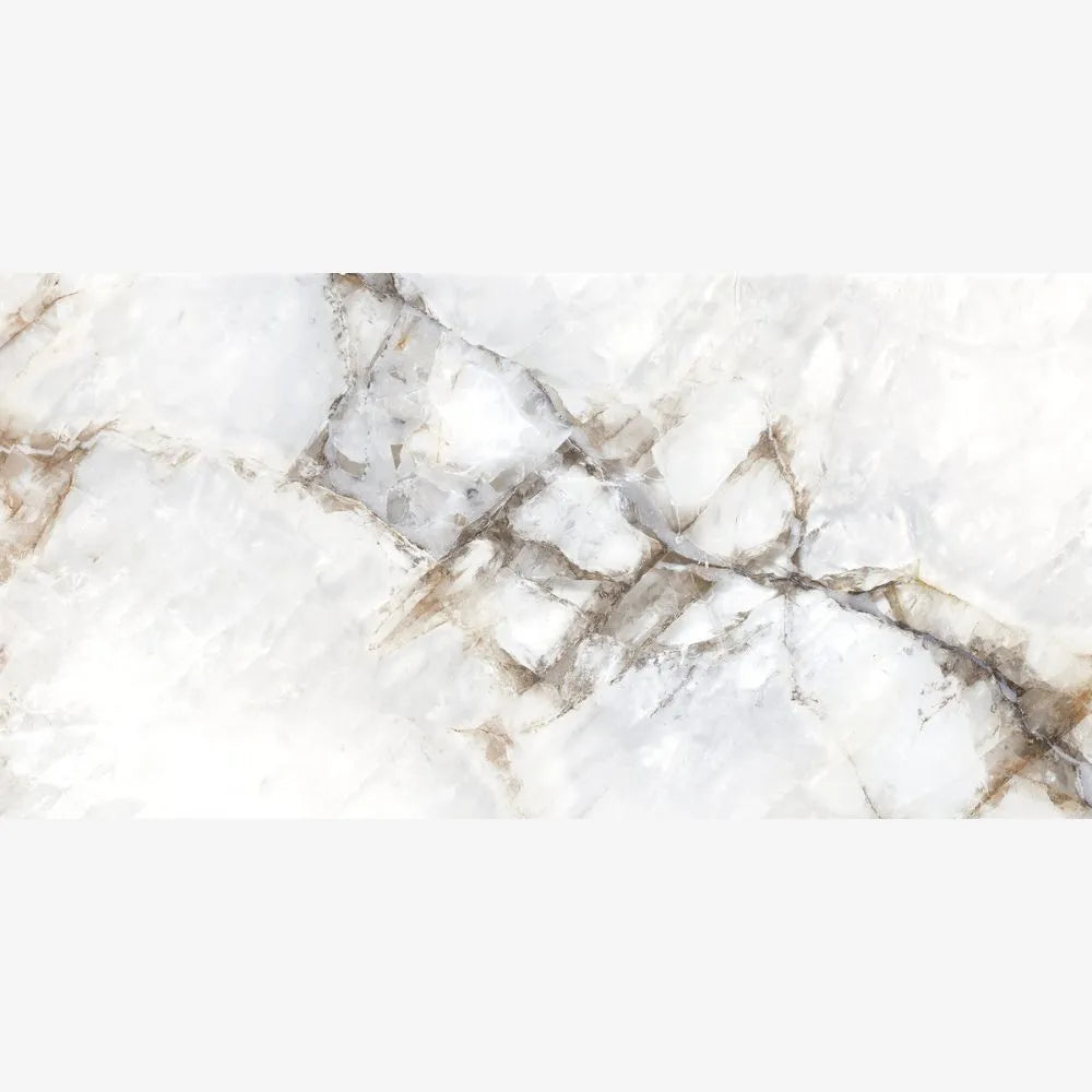 Lumious White Polished 60 x 120cm Tile Swatch Marble Onyx Effect