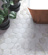 Bathroom Matt White Marble Effect Porcelain Hexagonal Floor TIles