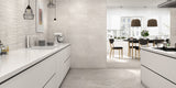 Sleek Kitchen, Matt White Stone Effect Porcelain Kitchen Floor Tiles, Matt White Stone Effect Wall Tiles