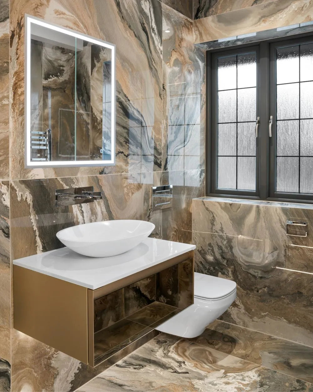 Nature Hive Bron Marble Porcelain Tile Tall Timbers Bathroom Floor and Walls