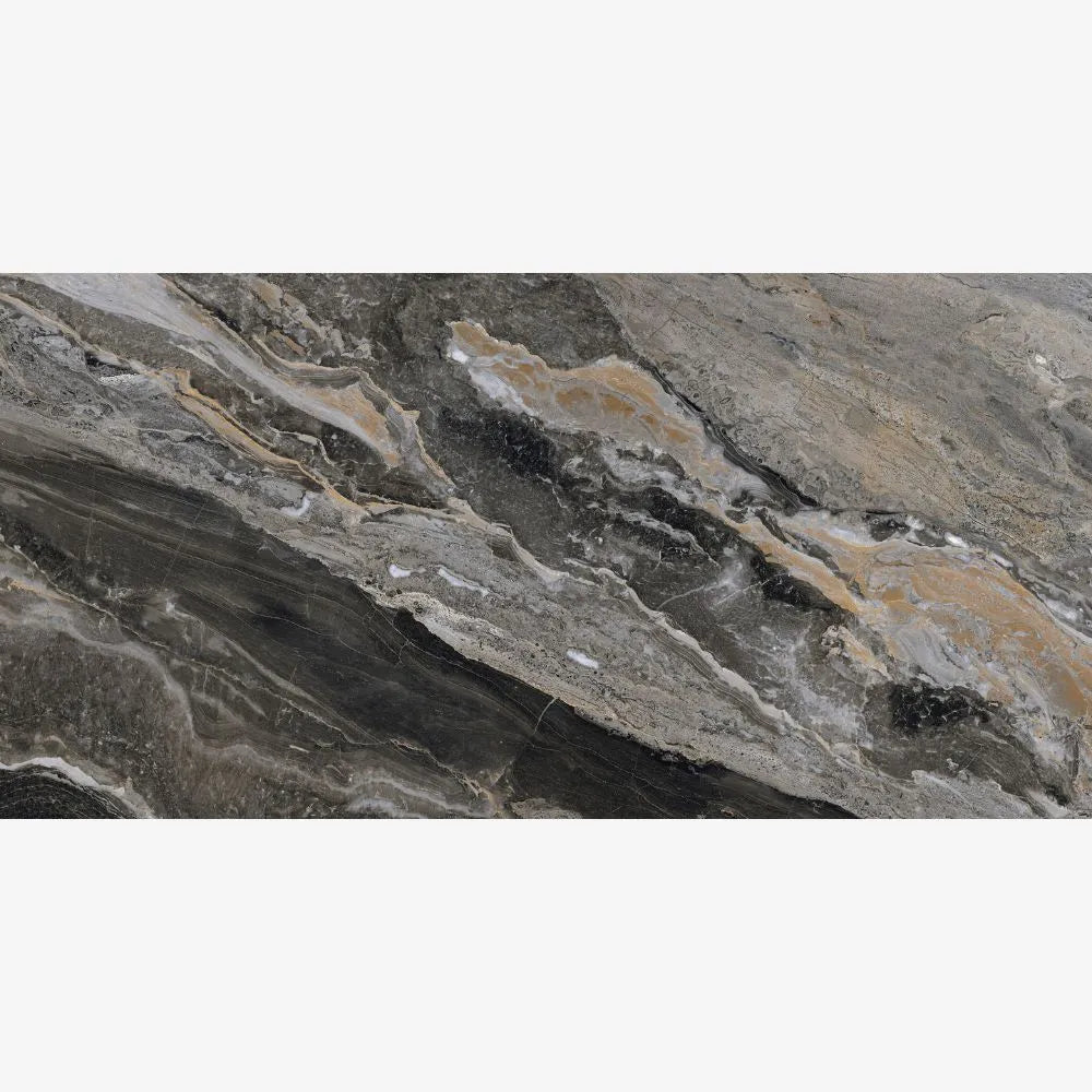 Obacko Black Polished Porcelain Onyx Effect Tile 60 x 120cm Swatch