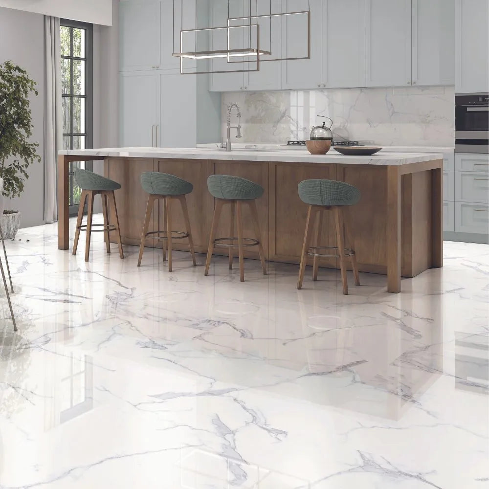 Platin Blanco  Rec 60 x 60cm Brillo Marble Effect Tile KItchen Flooring