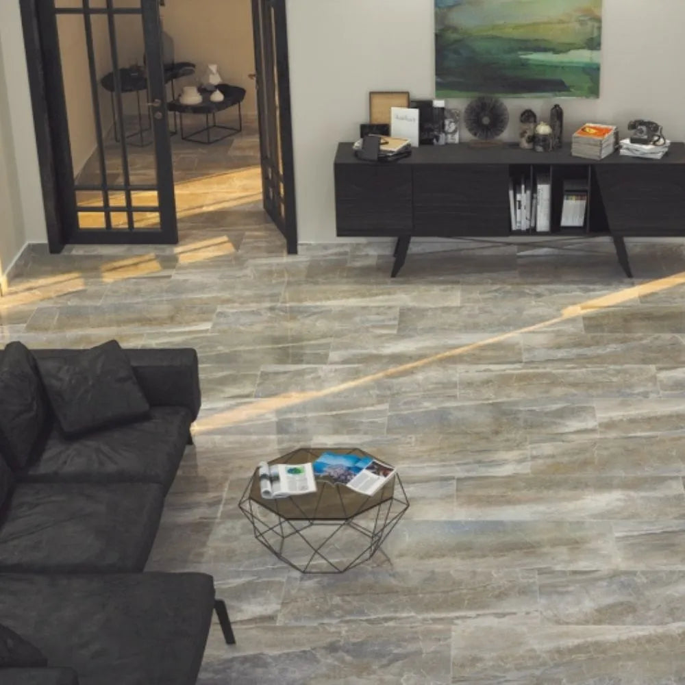 Qurfue Gris 75 x 75cm Lappato Stone Effect floor and Wall Porcelain Tile Living Room Flooring