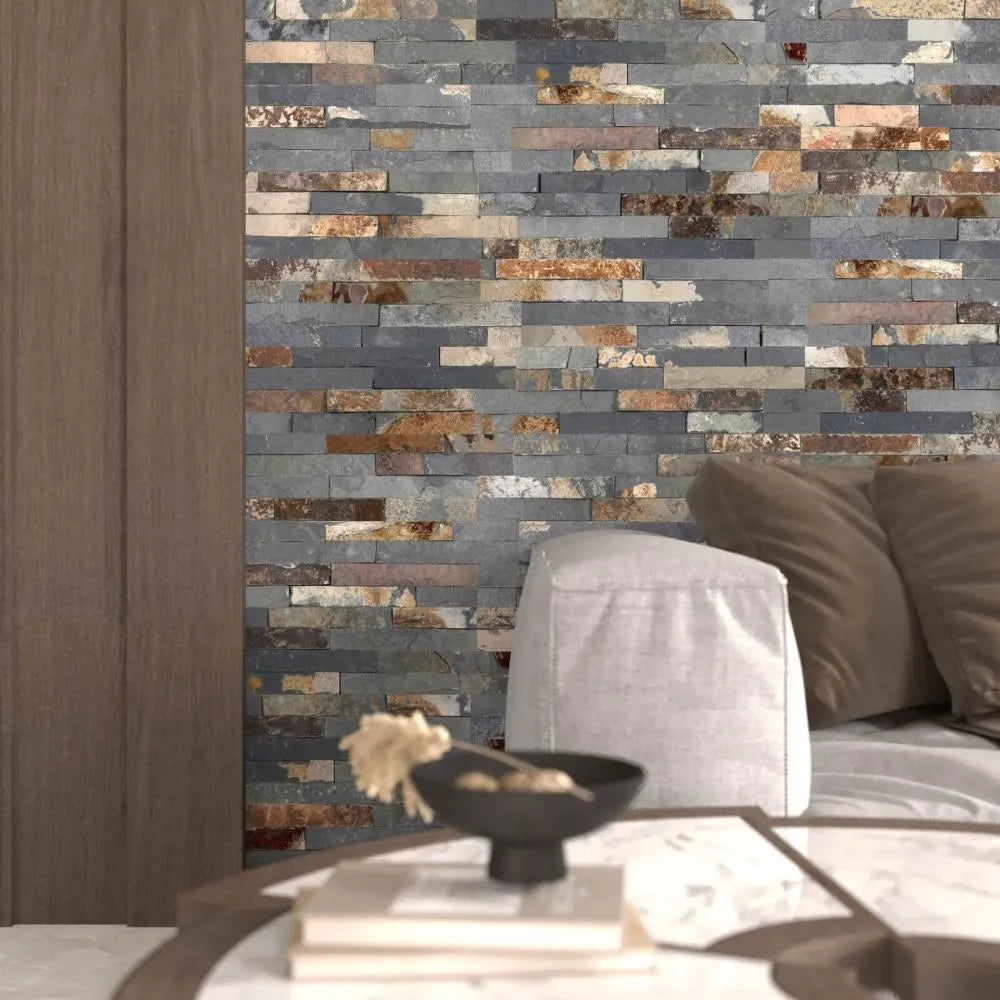 Rust Stone Cladding Rust Multicolour Riven Cladding 10 x 40cm