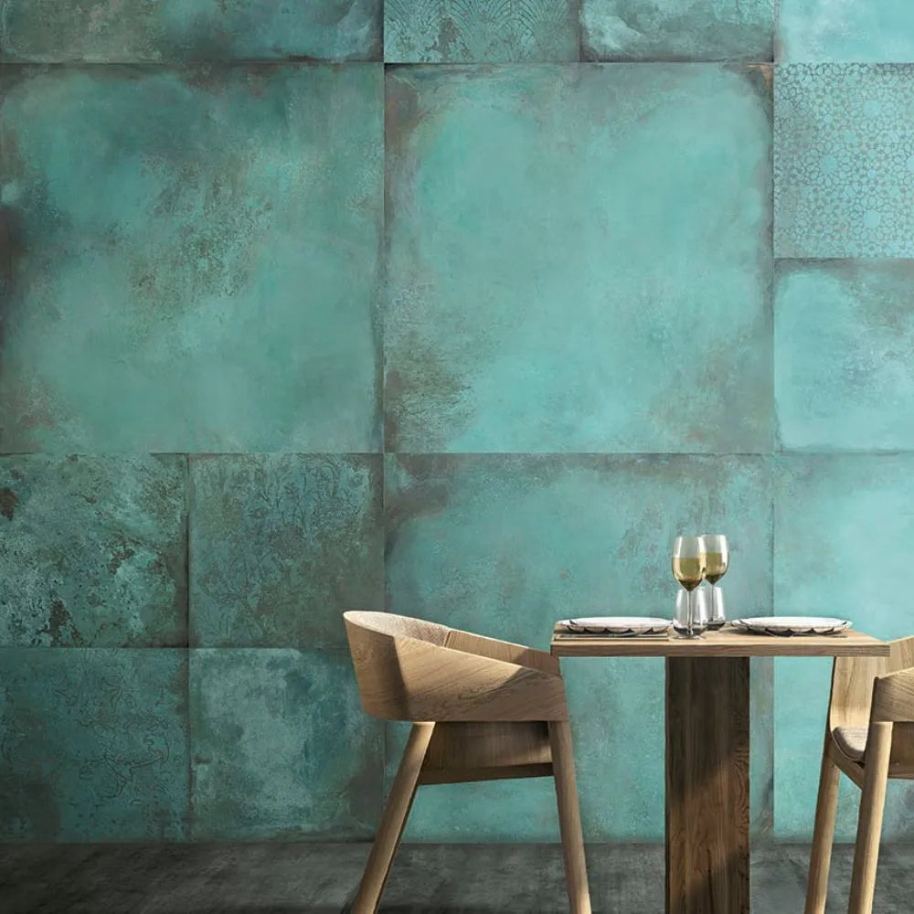 Treniz Mint Stone Effect Porcelain Tile Indoor Dingin Room Wall
