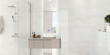 white marble effect polished porcelain bathroom floor and wall tiles, subtle veining