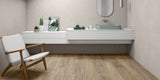 stylish bathroom with dark natural wood effect porcelain bathroom floor tiles