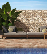 Outdoor pool area garden wall natural stonework cladding