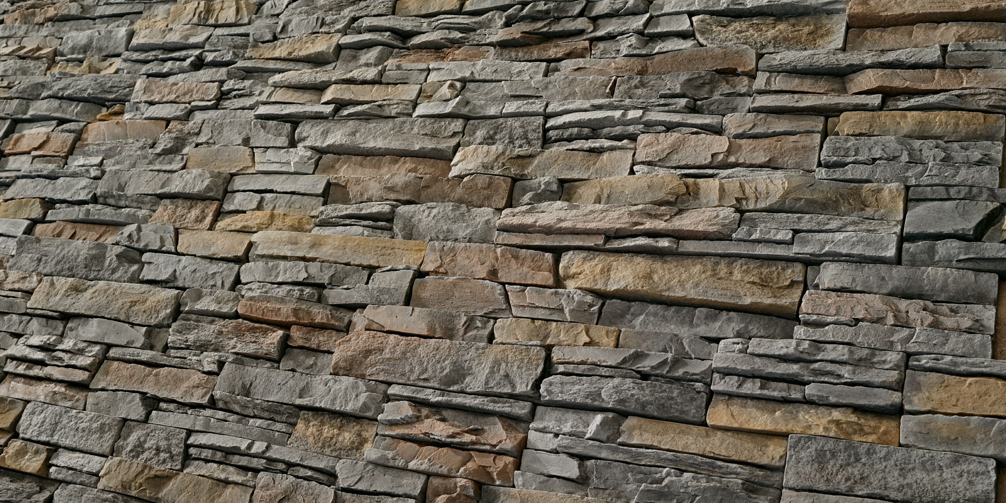 close-up of grey and brown natural stone wall cladding 
