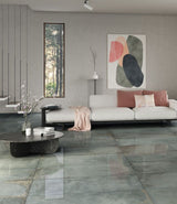 grey stone effect polished porcelain tiles, for indoor use in living rooms, bathrooms and kitchens