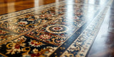 Close-up of hallway with dark victorian patterned style porcelain floor tiles