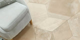 hexagonal stone effect tiles on a living room floor 