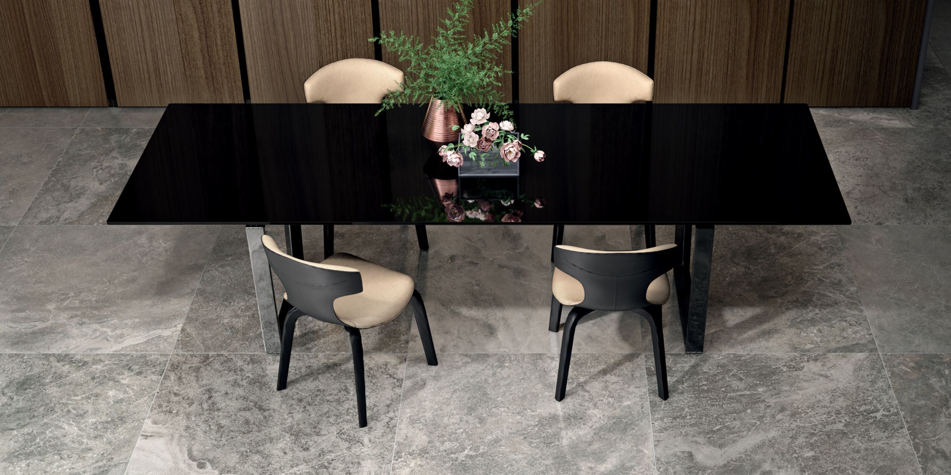dining room, matt stone effect porcelain 60x60cm floor tiles