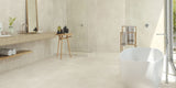 matt white large format porcelain bathroom floor and wall tiles in a large bathroom