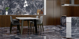 kitchen, dining room, midninght blue onyx effect porcelain floor and wall tile
