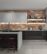 kitchen with natural brown and white brick effect kitchen wall splashback tiles