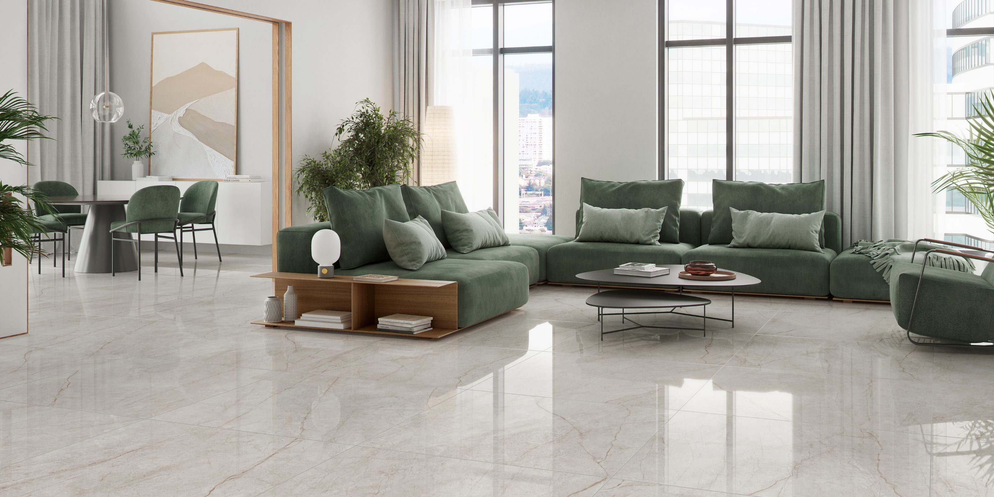 living room, off white marble effect polished porcelain floor tiles
