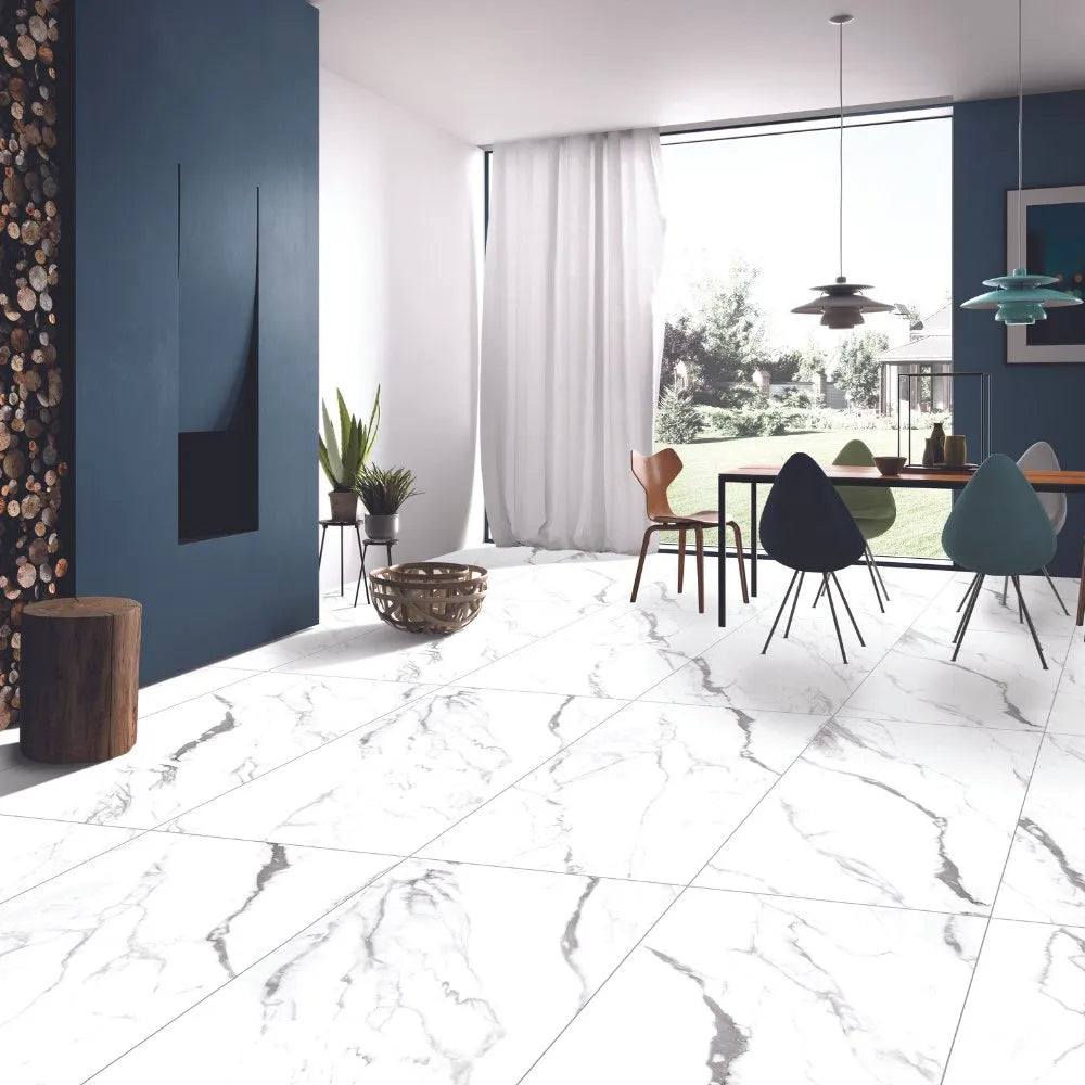 Olite Gemstone Porcelain Indoor Marble Effect White Matt Wall & Floor Tile 60x120 - Tile Outlet