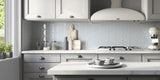 pale blue hexagonal kitchen wall backsplash tile 