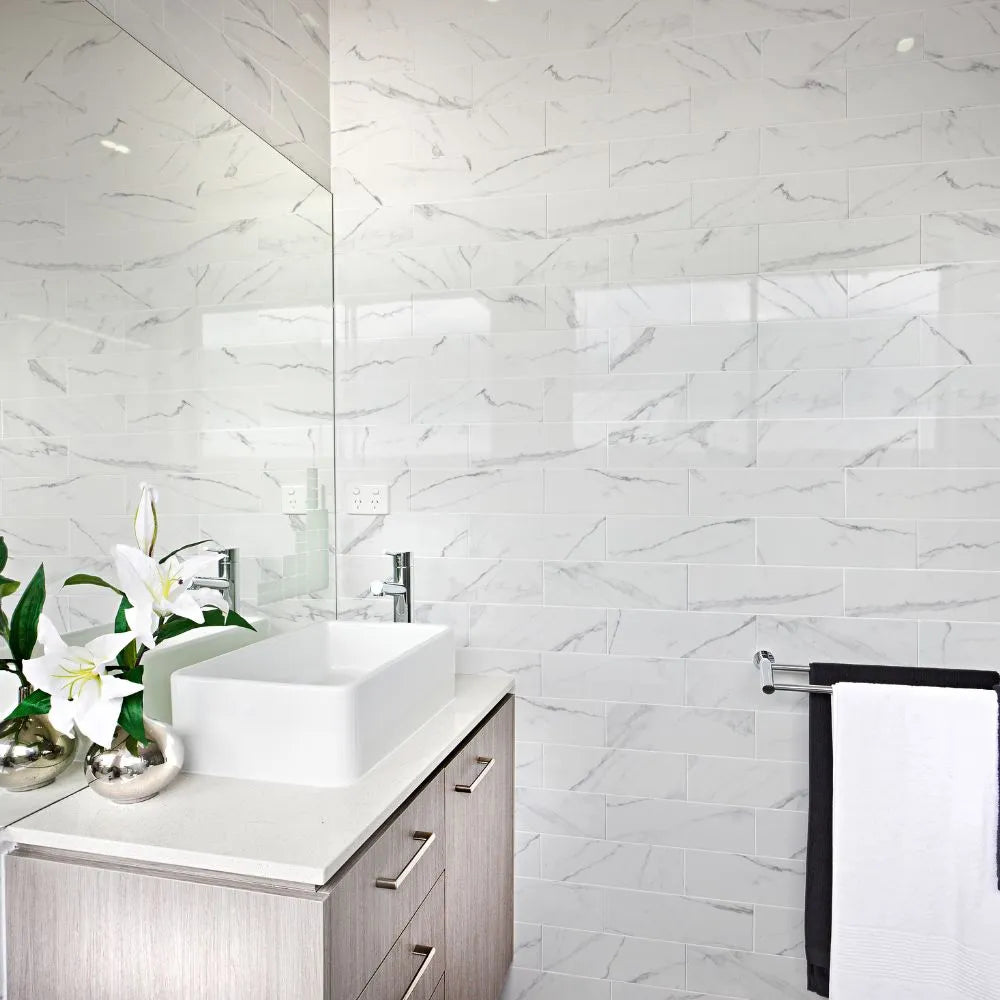 Pennine Brillo While Marble Effect Ceramic Tile 10 x 30cm - Tile Outlet