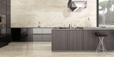 kitchen with polished beige onyx effect porcelain floor and wall tiles