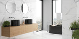 stylish bathroom, polished white marble effect bathroom foor and wall tiles