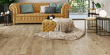 realistic brown wood effect porcelain floor tiles on the floor in a living room