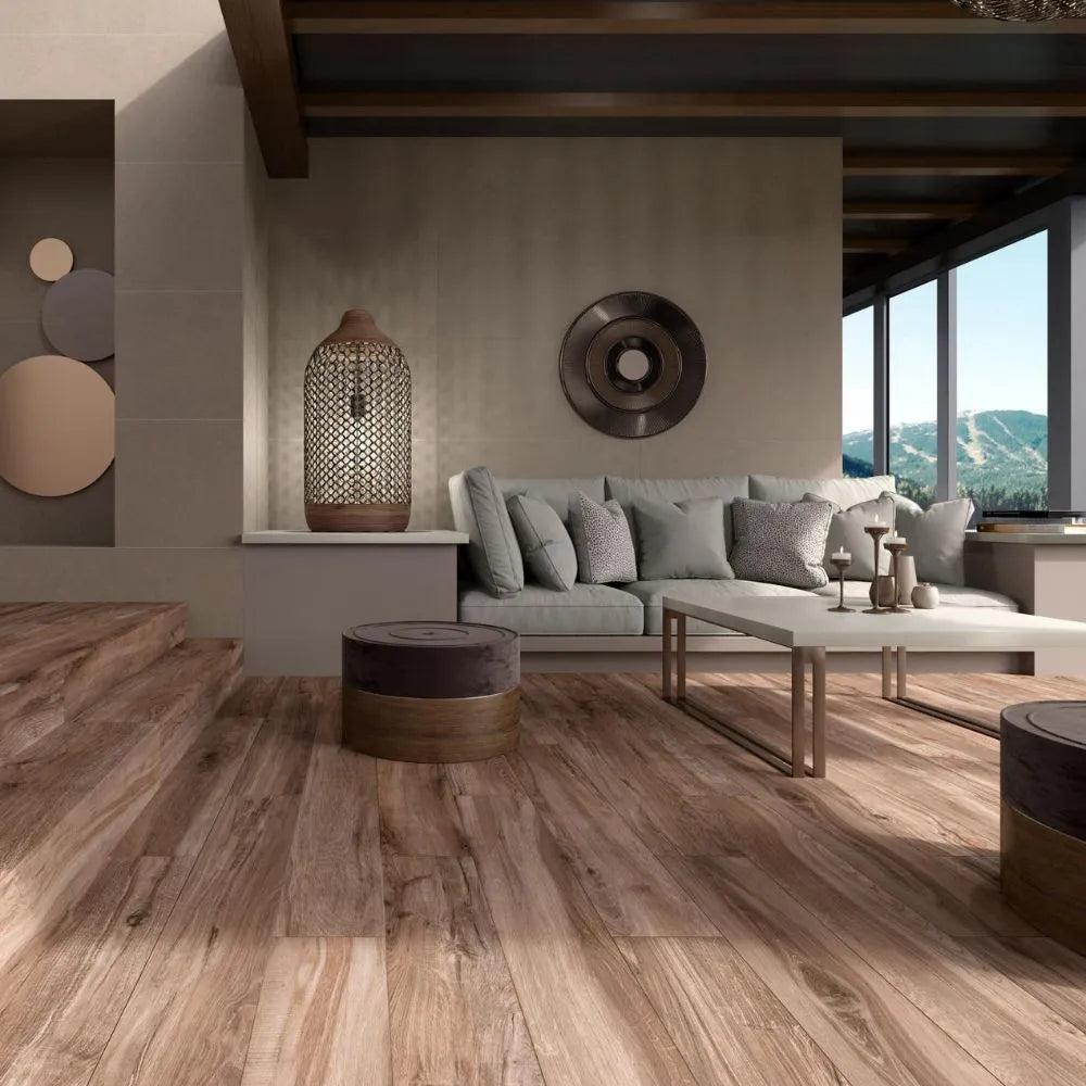 Roveria Bark Wood Effect Tile Living Room Flooring - Tile Outlet