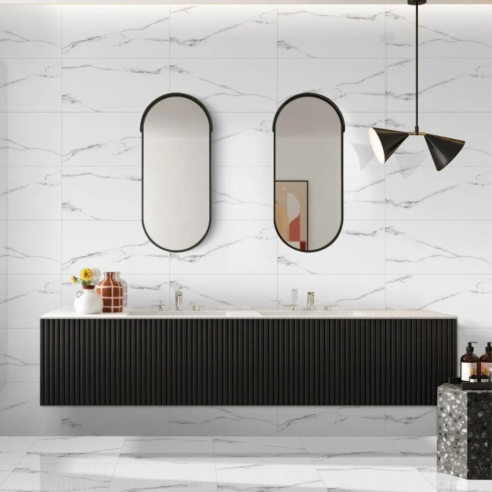 Sicherio Endless Chain Porcelain Indoor Marble Effect Polished White Wall & Floor Tile 60x120 - Tile Outlet