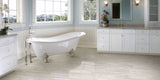 large, vintage bathroom with small white wood effect porcelain bathroom floor tile planks