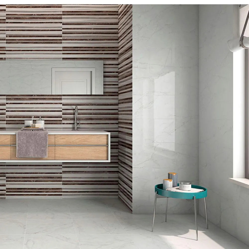 Triumph Ara White Marble Effect Polished Porcelain Tile 60 x 60cm - Tile Outlet