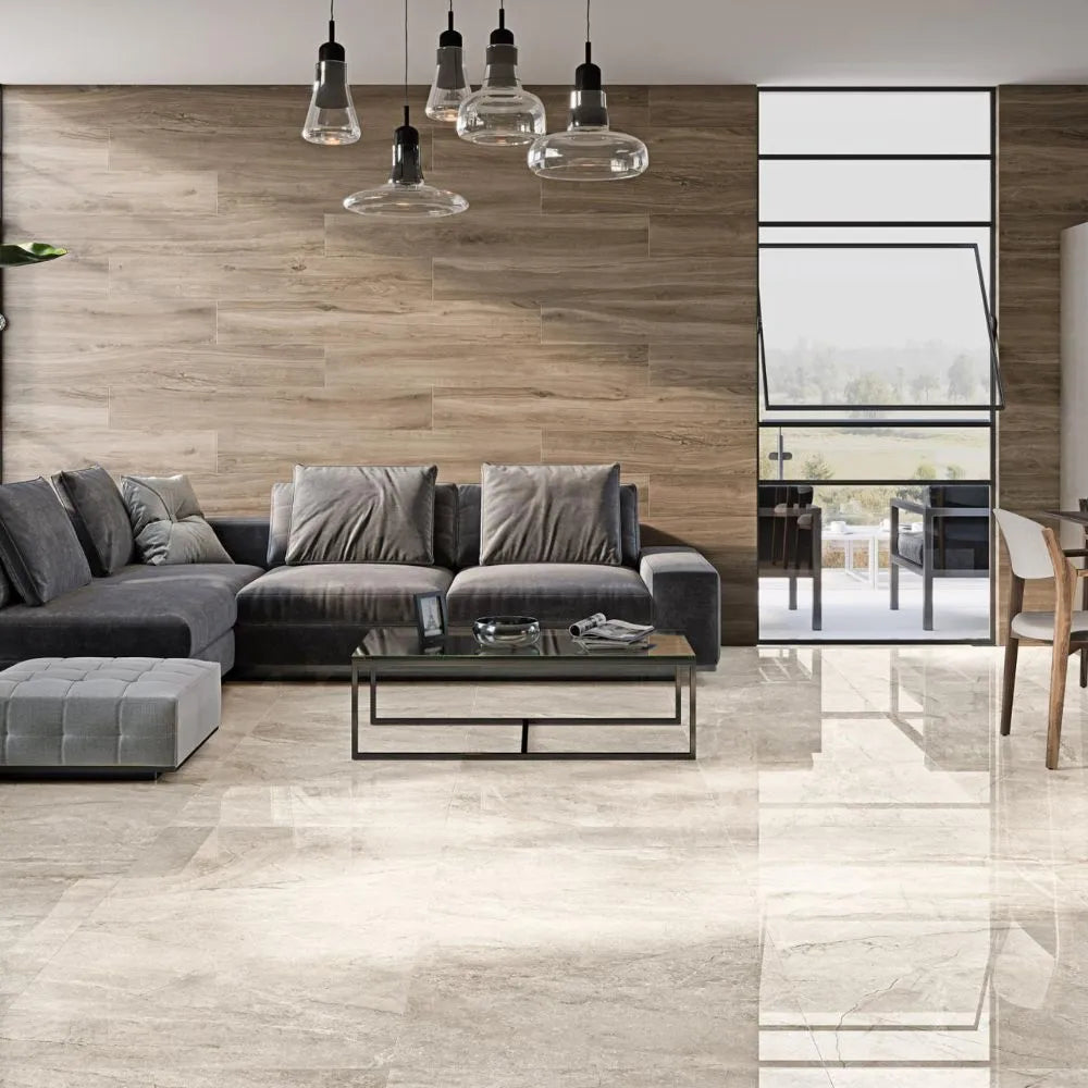 Wembley Polished Stone Effect Porcelain Tile 30 x 60cm - Tile Outlet