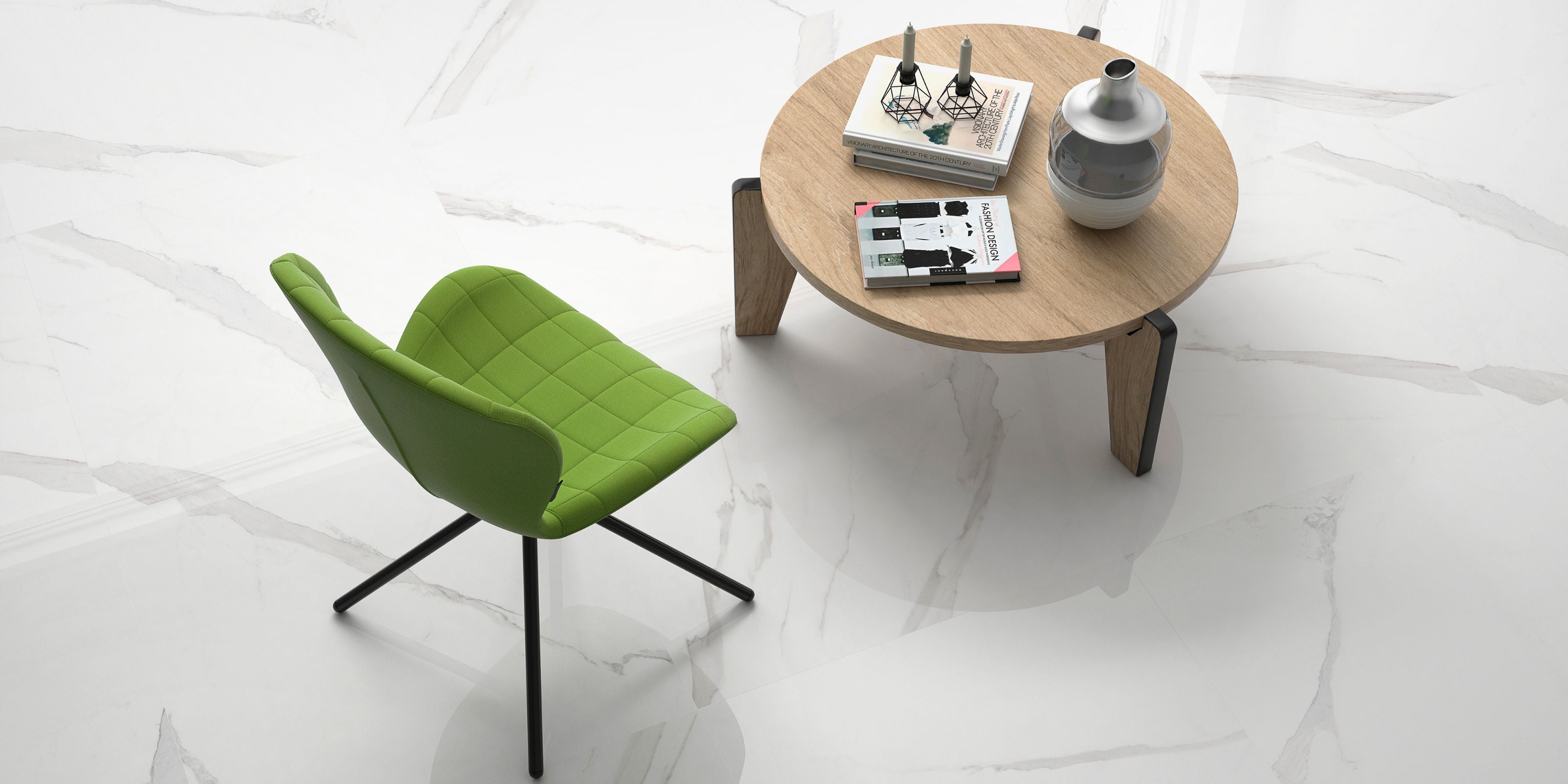 table and chair, elegant polished white marble effect porcelain floor tile