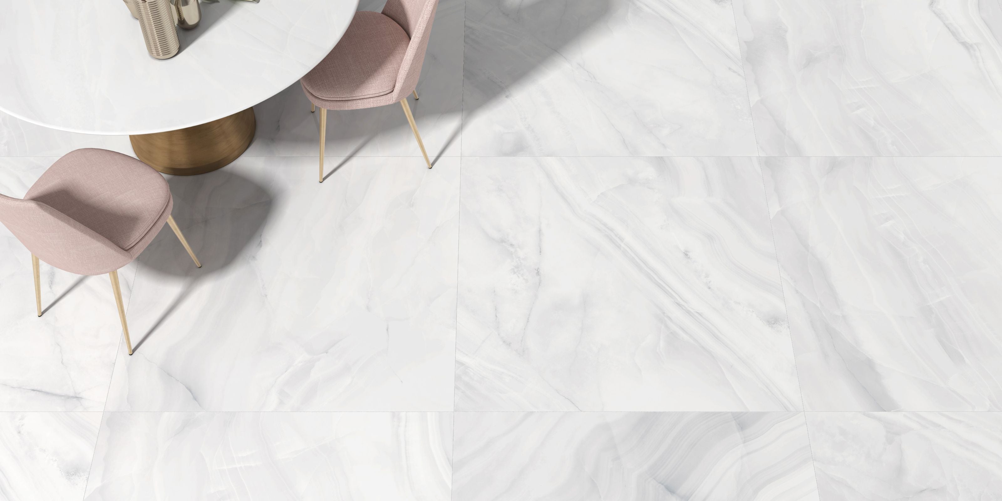 dining room, white matt onyx effect porcelain floor tiles